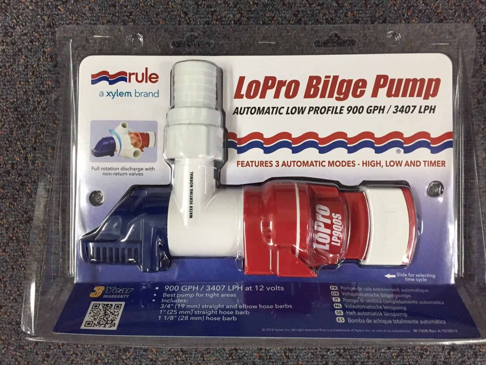 RULE LoPro Automatic Bilge Pump 900GPH 3407LPH Low Profile 12 Volt