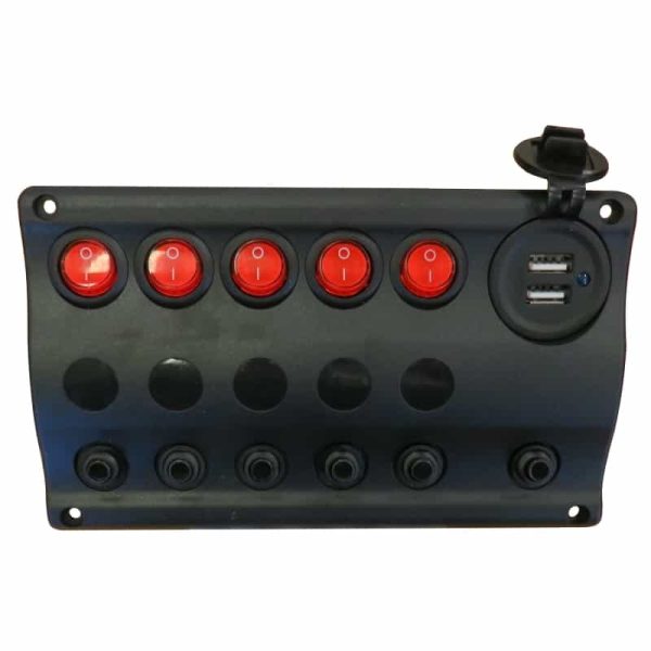 Switch Panel Wave Design With Switches, Circuit Breakers & USB Socket 12 Volt IP65