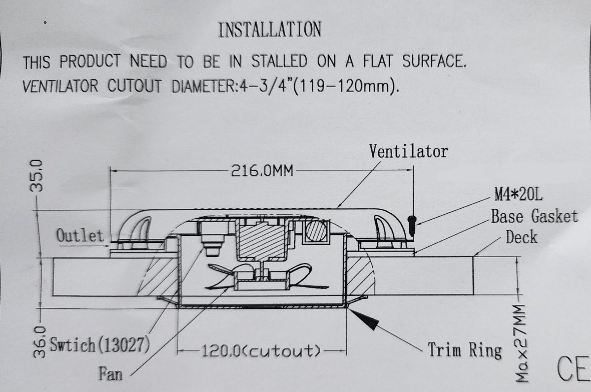 RWB 1739 Solar Vent Dimensions