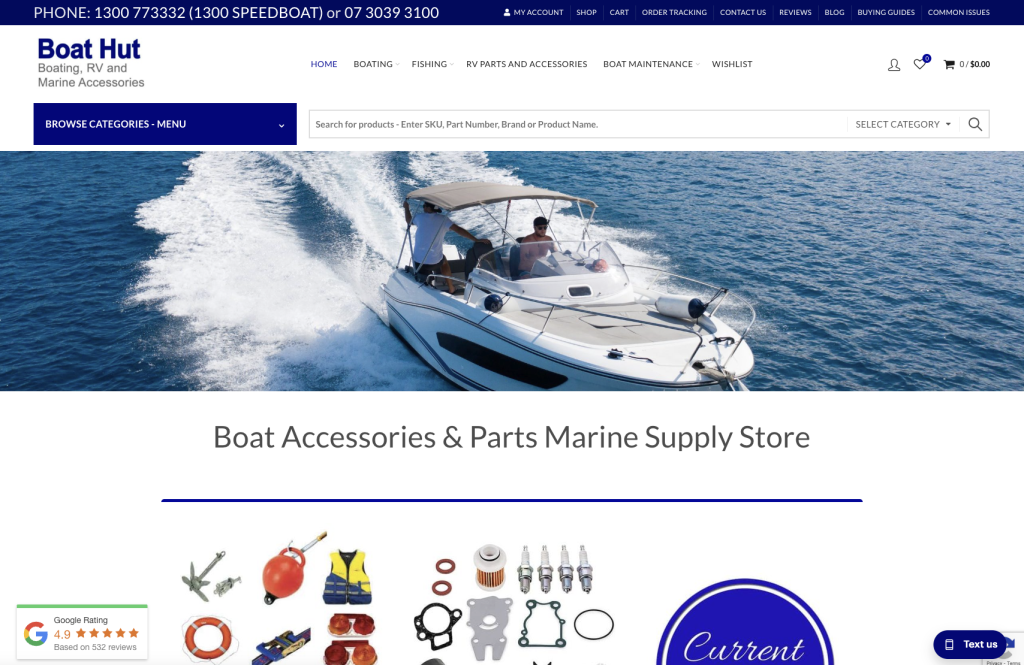 Boat Hut Website that sells Boat Parts in Australia