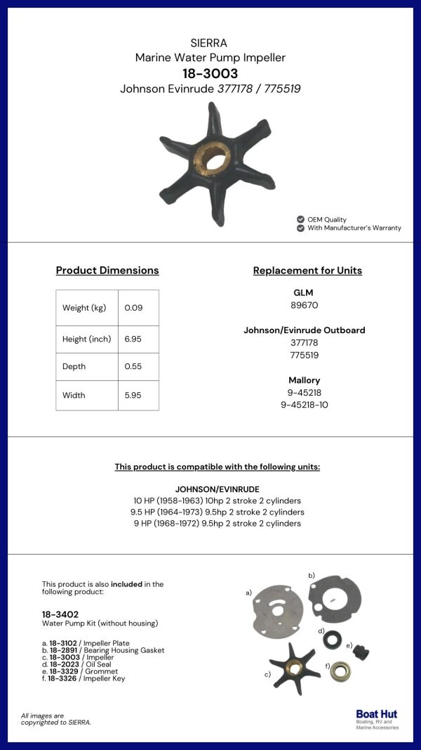 SIERRA Water Pump Impeller / 18-3003 / Johnson Evinrude 377178
