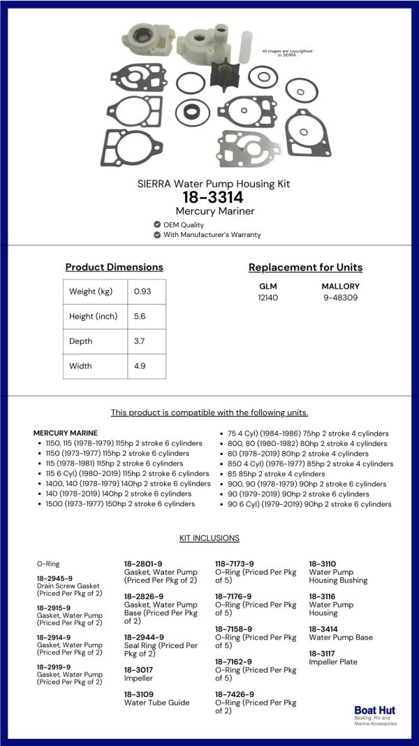 SIERRA Water Pump Housing Kit / 18-3314 / Mercury Mariner