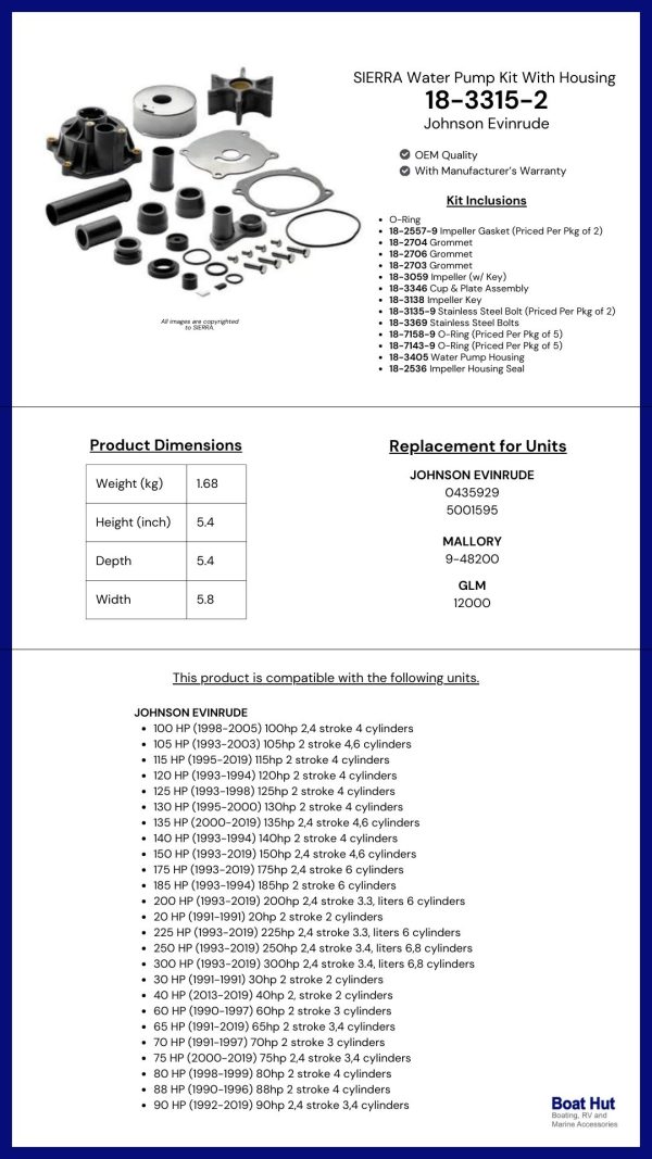 SIERRA Water Pump Kit With Housing / 18-3315-2 / Johnson Evinrude
