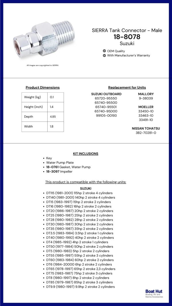 SIERRA Tank Connector - Male / 18-8078 / Suzuki