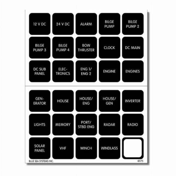 Blue Sea Waterproof DC Label Kit - 30 Black Square Labels V2