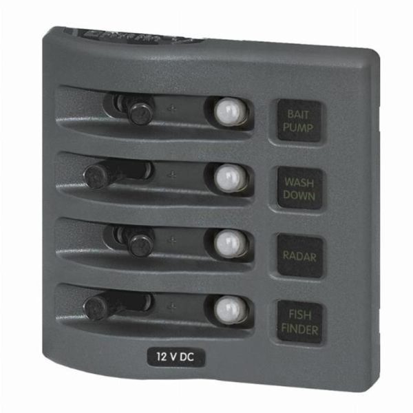 Blue Sea WeatherDeck 12V DC Waterproof Circuit Breaker Panel - Gray 4 Positions