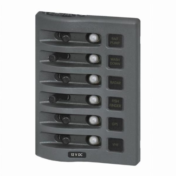 Blue Sea WeatherDeck 12V DC Waterproof Circuit Breaker Panel - Gray 6 Positions