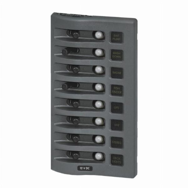 Blue Sea WeatherDeck 12V DC Waterproof Circuit Breaker Panel - Gray 8 Positions