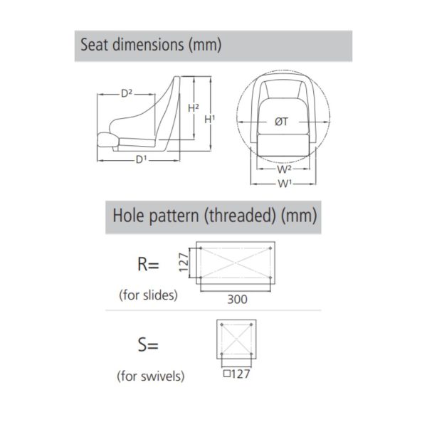 VETUS Boat Seat - CREW in Grey White / CHCW